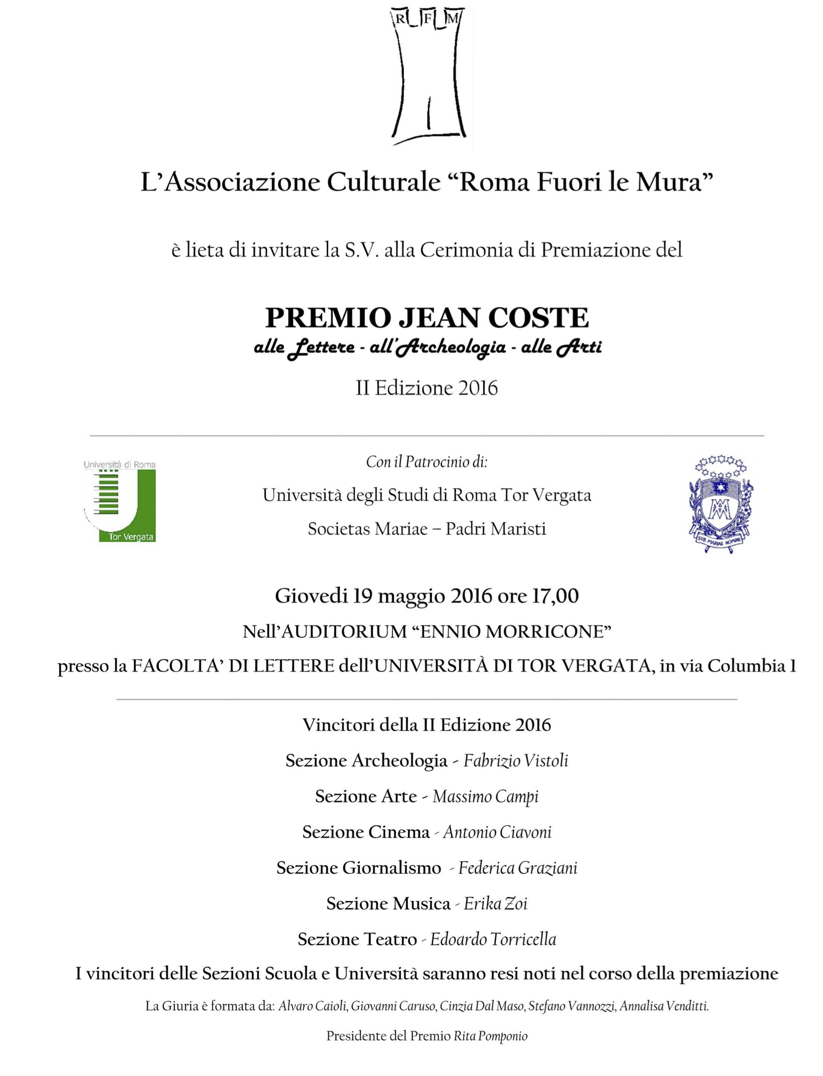 Invito Premio Jean Coste II Ed. 2016
