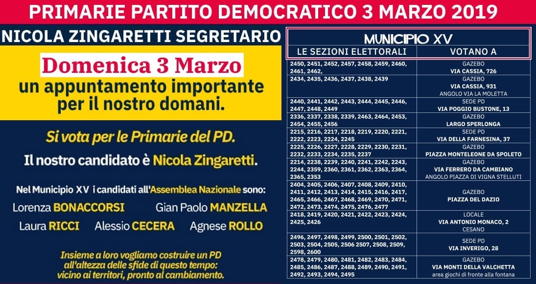 Le primarie del PD nel XV Municipio
