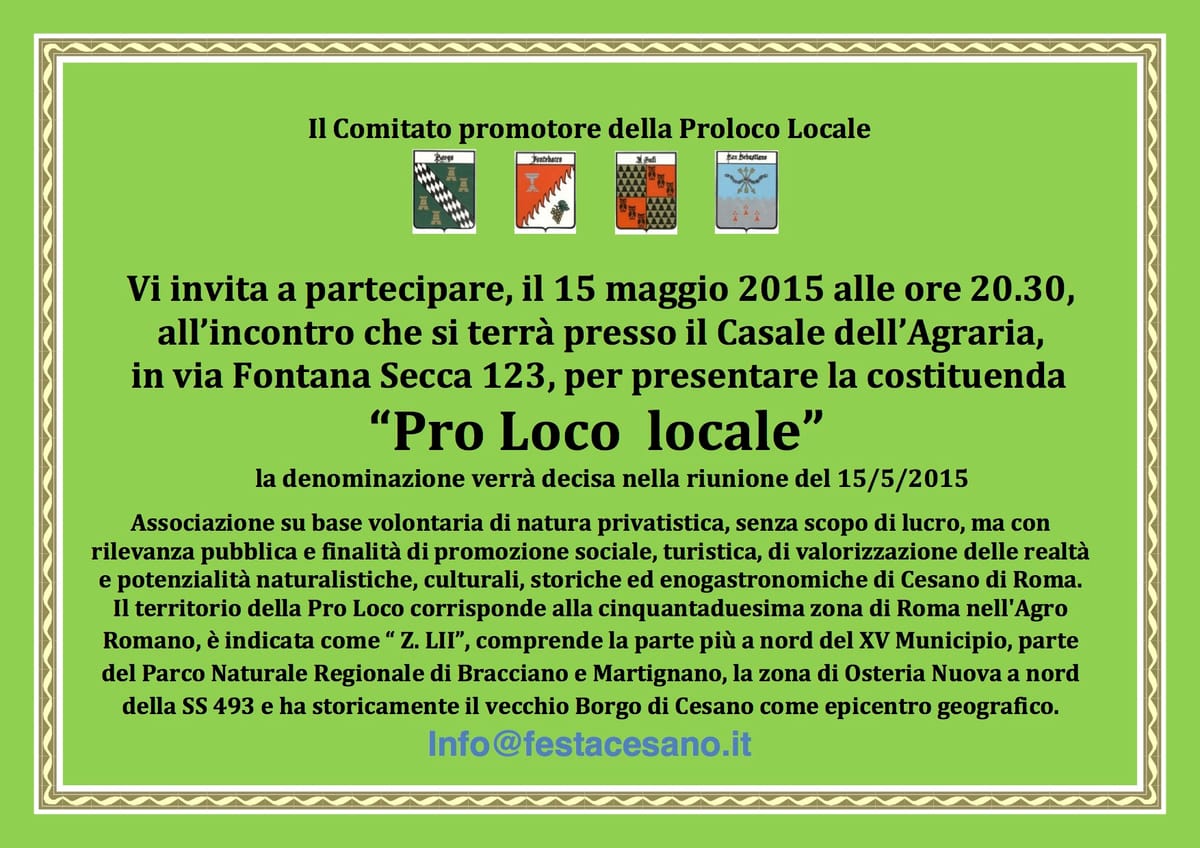 15 Maggio: una pro loco per Cesano!!!