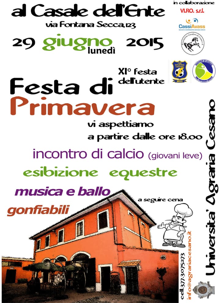 29 Giugno: Festa al Casale dell'Agraria